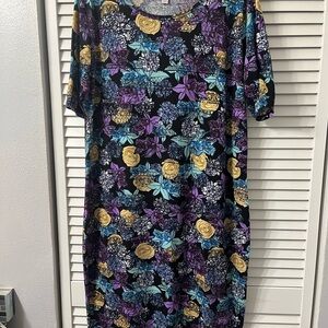 LuLaRoe Julia Dress - Black, Purple, Yellow